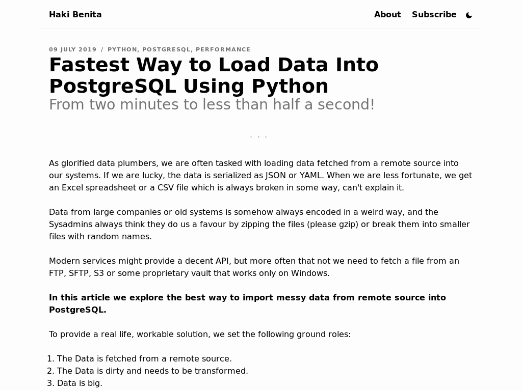 Fastest Way to Load Data Into PostgreSQL Using Python