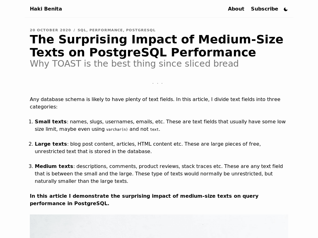 The Surprising Impact of Medium-Size Texts on PostgreSQL Performance