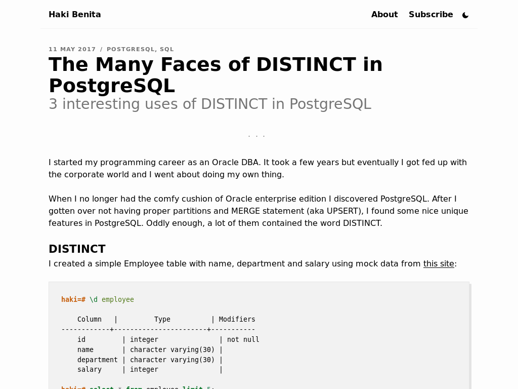 The Many Faces of DISTINCT in PostgreSQL